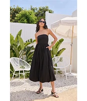 Sugarlips Poplin Strapless Neck Sleeveless Bubble Hem Midi Dress
