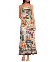 Sugarlips Postcard Print Square Neck Sleeveless Maxi Dress