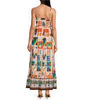 Sugarlips Postcard Print Square Neck Sleeveless Maxi Dress
