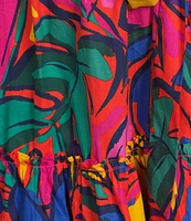 Sugarlips Rainbow Tropics Floral Printed Poplin Split V-Neck Short Ruffle Cap Sleeve Mini Dress