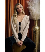 Sugarlips Ribbed Knit V-Neck Long Sleeve Front Hook Cardigan