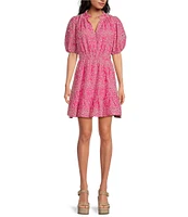 Sugarlips Rosie Eyelet Floral Split V-Neck Short Sleeve Mini A-Line Dress