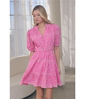 Sugarlips Rosie Eyelet Floral Split V-Neck Short Sleeve Mini A-Line Dress