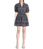 Sugarlips Rosie Eyelet Floral Split V-Neck Short Sleeve Mini A-Line Dress