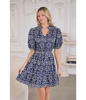 Sugarlips Rosie Eyelet Floral Split V-Neck Short Sleeve Mini A-Line Dress