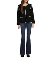 Sugarlips Roy Sherpa Contrast Stitch Crew Neck Long Sleeve Button Front Jacket