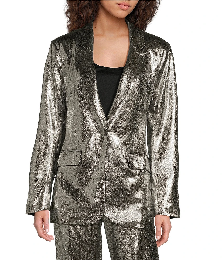 Sugarlips Shimmer Metallic Single Button Notch Lapel Long Sleeve Coordinating Blazer