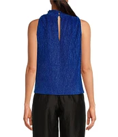 Sugarlips Shimmer Plisse Mock Neck Sleeveless Top