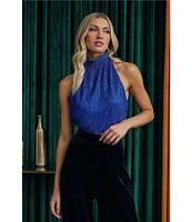 Sugarlips Shimmer Plisse Mock Neck Sleeveless Top