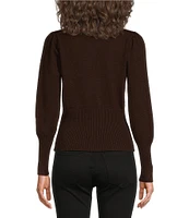 Sugarlips Sierra Ribbed Knit Crew Neck Long Puff Sleeve Sweater