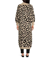 Sugarlips Smitten Leopard Print Knit Shawl Collar Neck Long Sleeve Duster Cardigan