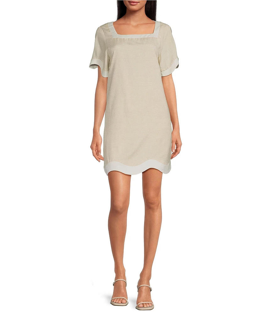 Sugarlips Square Neck Short Sleeve Contrast Trim Scallop Hem Dress