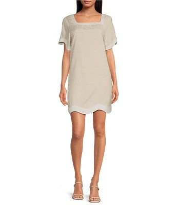 Sugarlips Square Neck Short Sleeve Contrast Trim Scallop Hem Dress