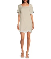 Sugarlips Square Neck Short Sleeve Contrast Trim Scallop Hem Dress