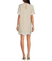 Sugarlips Square Neck Short Sleeve Contrast Trim Scallop Hem Dress