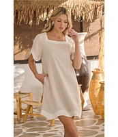 Sugarlips Square Neck Short Sleeve Contrast Trim Scallop Hem Dress