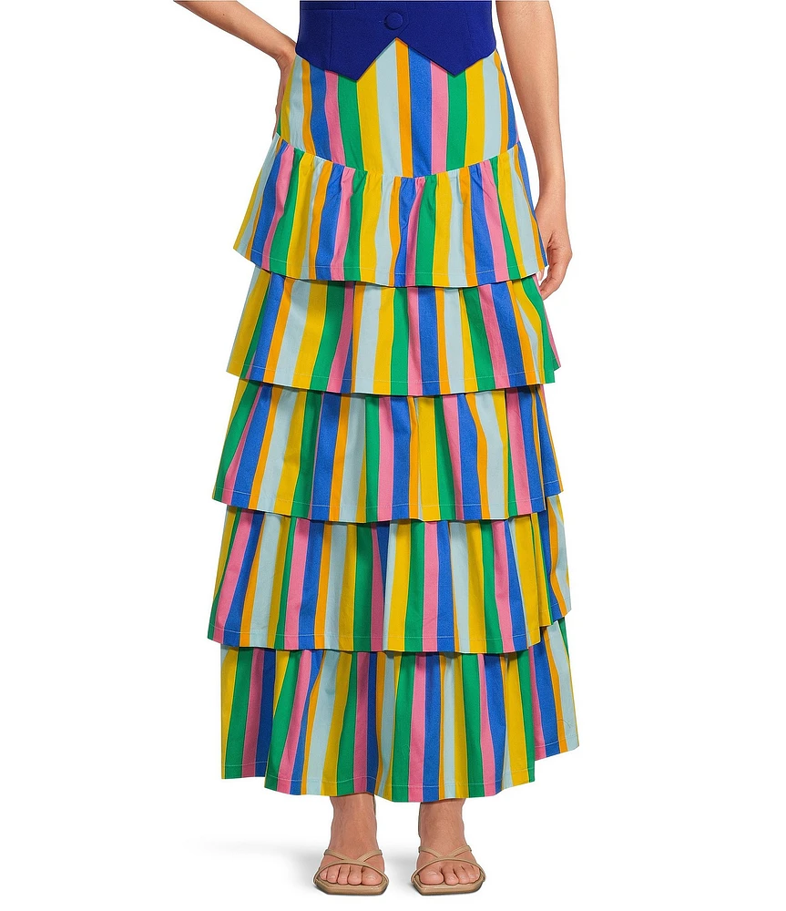 Sugarlips Stripe Print High Waisted Tiered Maxi Skirt