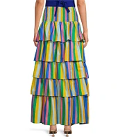 Sugarlips Stripe Print High Waisted Tiered Maxi Skirt