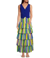 Sugarlips Stripe Print High Waisted Tiered Maxi Skirt