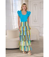 Sugarlips Stripe Print High Waisted Tiered Maxi Skirt