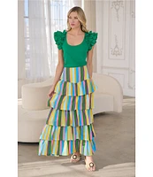 Sugarlips Stripe Print High Waisted Tiered Maxi Skirt