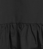 Sugarlips Tie Front Short Puff Sleeve Peplum Poplin Top