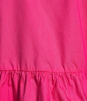 Sugarlips Tie Front Short Puff Sleeve Peplum Poplin Top