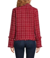 Sugarlips Trista Tweed Plaid Print Point Collar Neck Long Sleeve Button Front Jacket