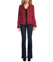 Sugarlips Trista Tweed Plaid Print Point Collar Neck Long Sleeve Button Front Jacket