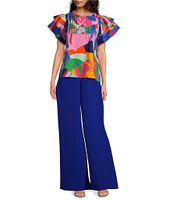 Sugarlips Tropical Abstract Floral Print Pin Tuck Lace Trim Top