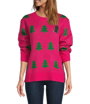 Sugarlips Under The Tree Sequin Knit Crew Neck Long Sleeve Sweater