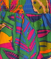 Sugarlips V-Neck Tropical Multi Sunfire Sleeveless Smocked Bodice Midi Dress