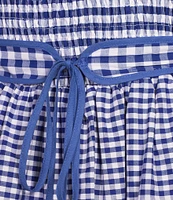 Sugarlips Vanna Checker Sally Scoop Neck Gingham Print Smocked Tassel Belt Tiered Ruffle Maxi Dress