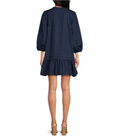 Sugarlips Velma Poplin Split V-Neck 3/4 Sleeve Ruffle Hem Mini Dress