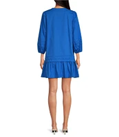 Sugarlips Velma Poplin Split V-Neck 3/4 Sleeve Ruffle Hem Mini Dress