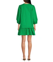 Sugarlips Velma Poplin Split V-Neck 3/4 Sleeve Ruffle Hem Mini Dress