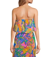 Sugarlips Wane Multi Tropical Floral Printed Square Neck Sleeveless Coordinating Crop Top
