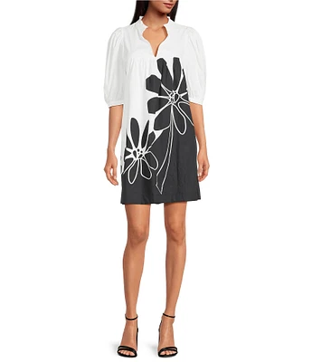 Sugarlips Wisteria Julissa Floral Poplin Split V-Neck Babydoll Dress