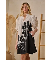 Sugarlips Wisteria Julissa Floral Poplin Split V-Neck Babydoll Dress