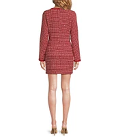 Sugarlips Yarnell Tweed Square Neck Long Sleeve Pearl Button Front Mini Dress