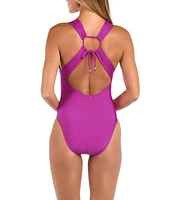 Sunshine '79 Solid Plunge V-Neck Shirred Tummy Control One piece Swimsuit