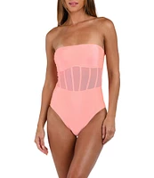 Sunshine '79 Solid Straight Neck Corset Binding Over Mesh Bandeau One Piece Swimsuit