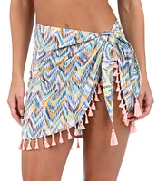 Sunshine '79 Sound Wave Tassel Trim Short Pareo Swim Sarong Cover-Up