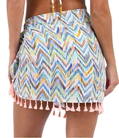 Sunshine '79 Sound Wave Tassel Trim Short Pareo Swim Sarong Cover-Up