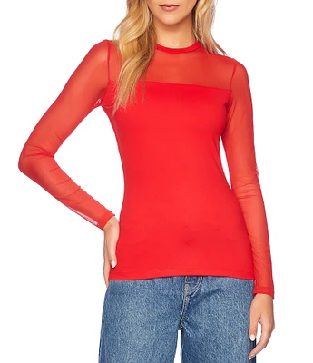 Susana Monaco Carryover Mesh Crew Neck Long Sleeve Top