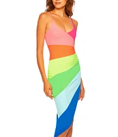 Susana Monaco Color Block Stripe V Neck Sleeveless Dress