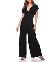 Susana Monaco Deep V-Neck Short Sleeve Wide-Leg Jumpsuit