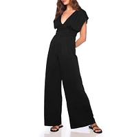 Susana Monaco Deep V-Neck Short Sleeve Wide-Leg Jumpsuit