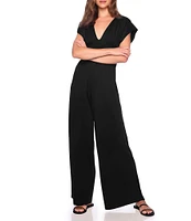 Susana Monaco Deep V-Neck Short Sleeve Wide-Leg Jumpsuit