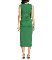 Susana Monaco Knit Crew Neck Sleeveless Gathered Midi Dress